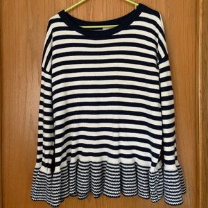 NAVY AND WHITE Loft Outlet Bell-Sleeved Sweater